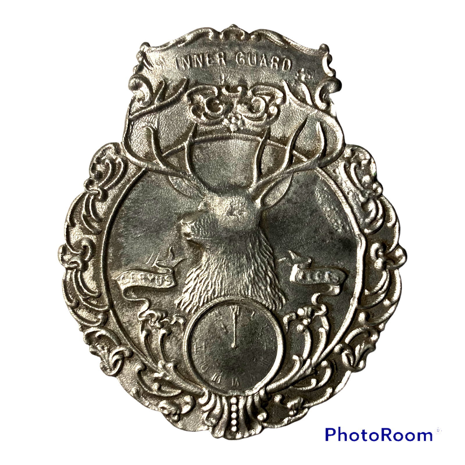 Inner Guard; Cervus Vectis; Stag, Clock, Cast Metal Badge