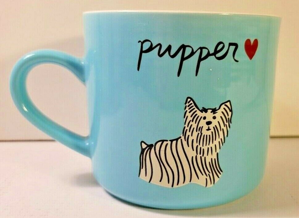Large Opalhouse Ceramic Coffee Cup Light Blue with White Shaggy  Pupper Puppy