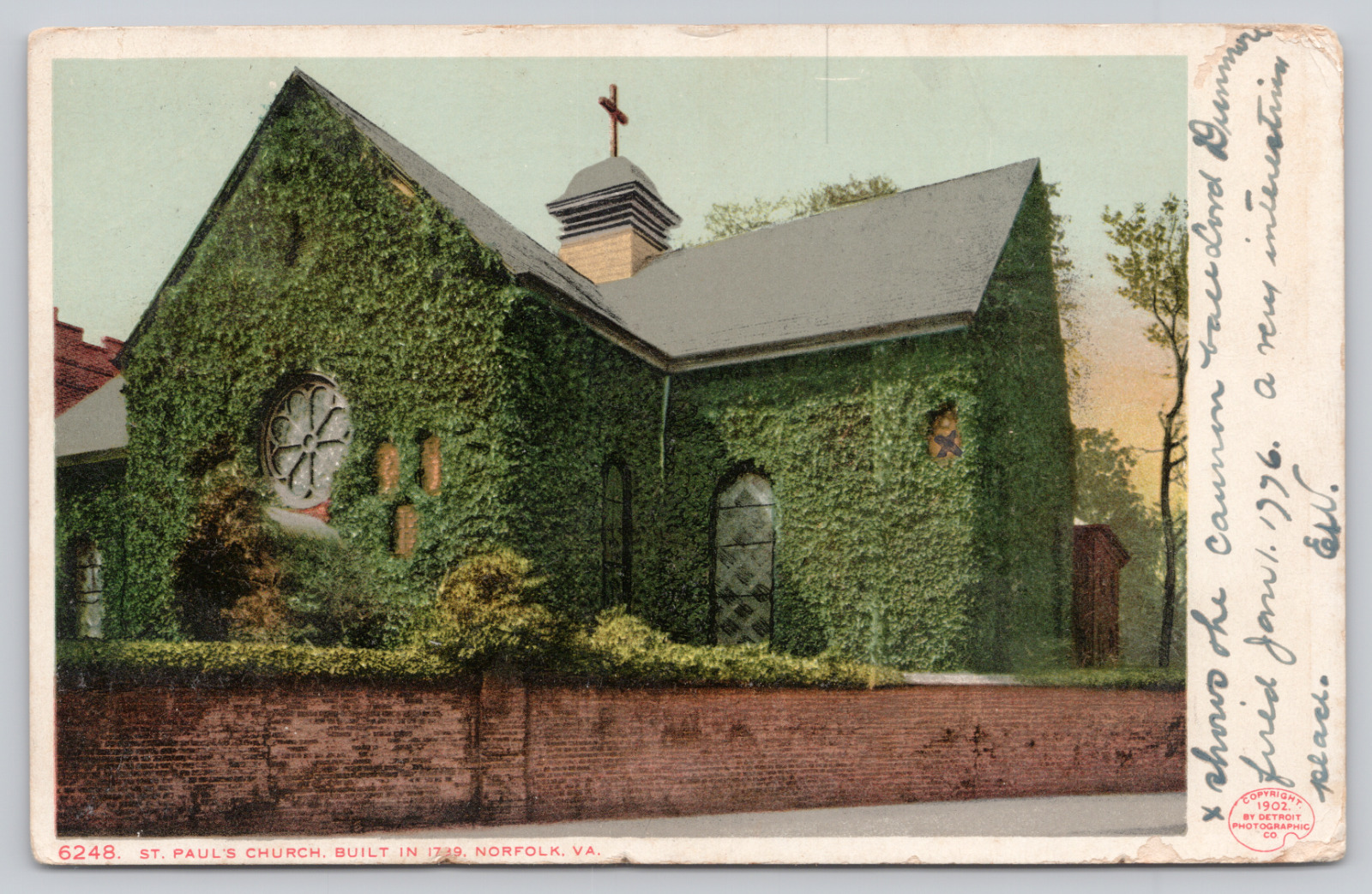 St. Paul\'s Church Norfolk VA, Cpt. John Smith Rare Stamp, Cannon Ball Postcard