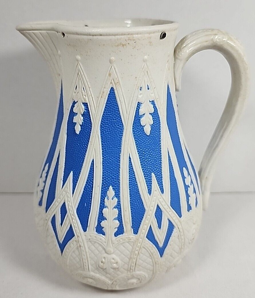 19th Century Copeland Relief Moulded Jug dated July 24, 1868 Blue White Antique
