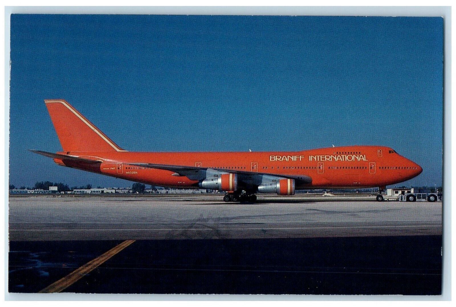 1980 Braniff International Boeing 747-227B Airplane Miami FL Postcard