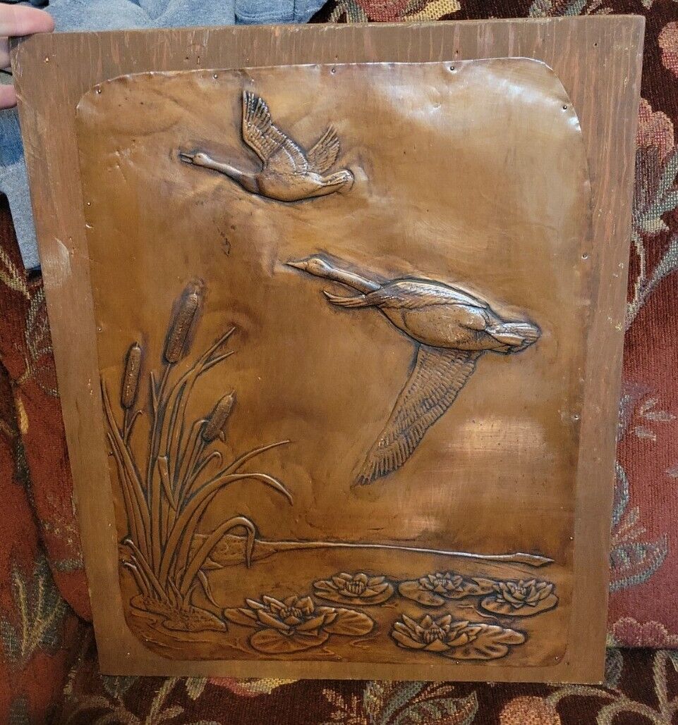 VTG Rustic Copper Mounted Picture Flying Geese Waterfowl Ducks Lake Cabin