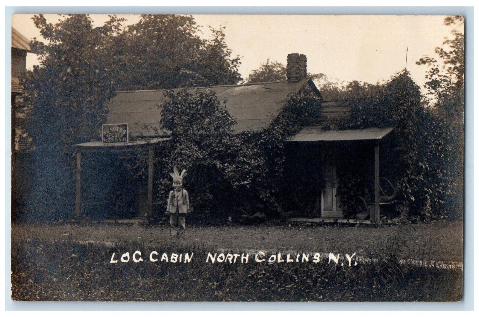 c1910\'s Log Cabin GAR Child Native American North Collins NY RPPC Photo Postcard