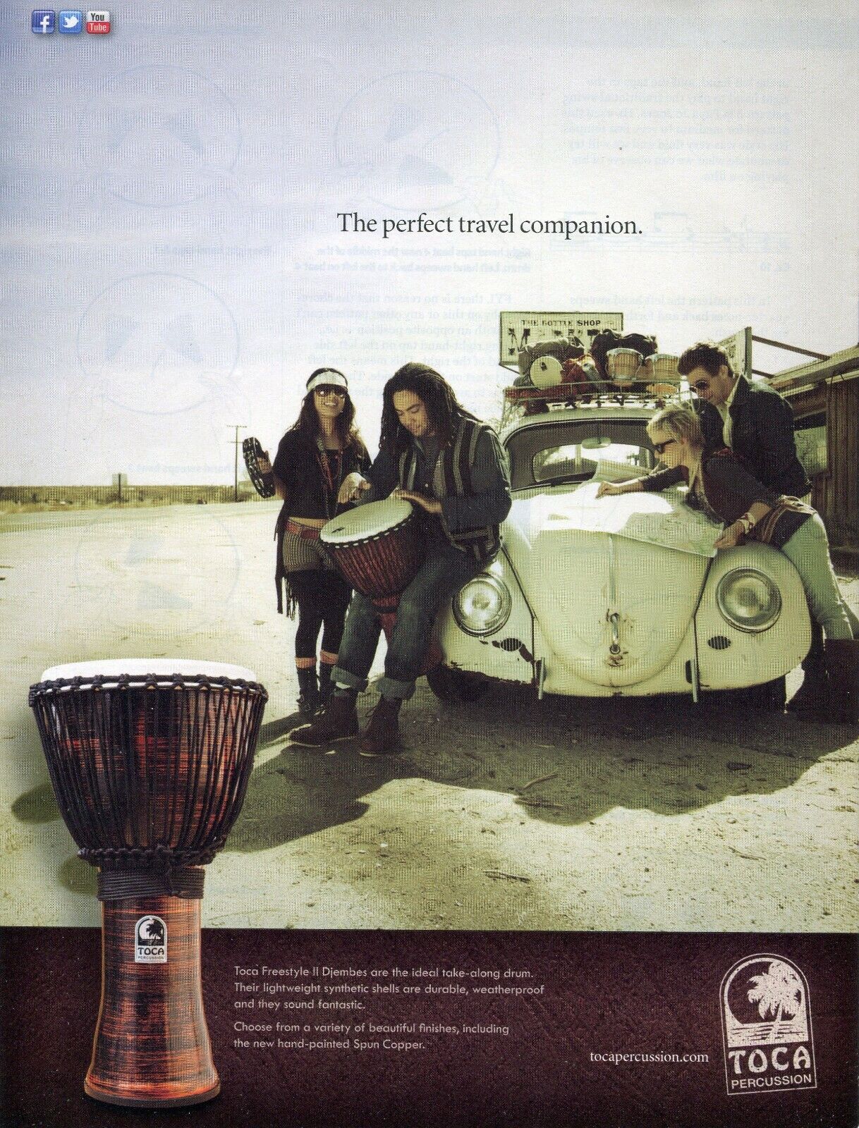 2012 Print Ad of Toca Freestyle II Djembe Spun Copper old VW Beetle Bug