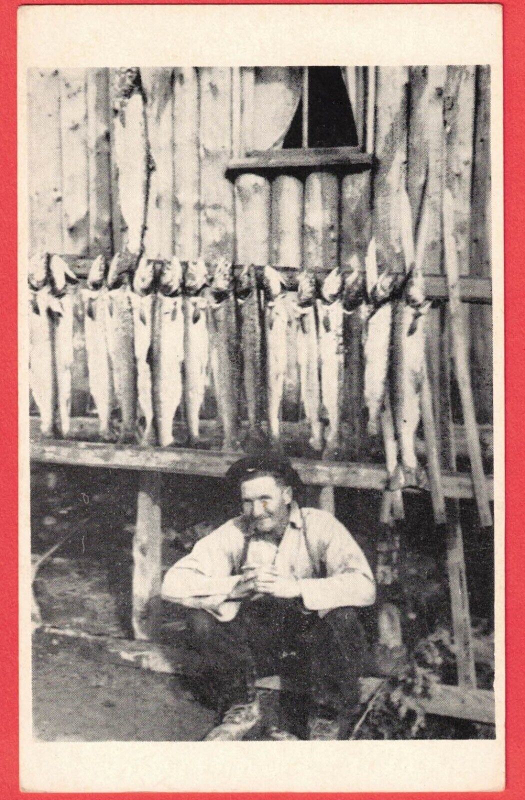 G. H. McIver Camp New Brunswick, Canada Man Sitting with Caught Fish Postcard