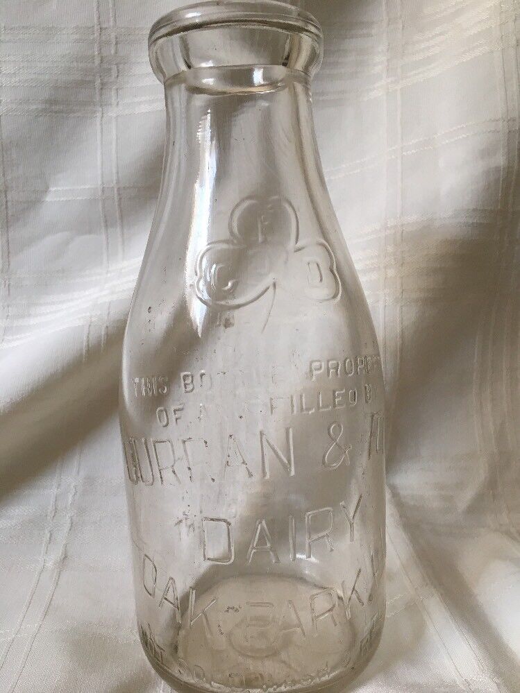 Vintage Quart Milk Bottle Curran & Fox Dairy Oak Park Illinois