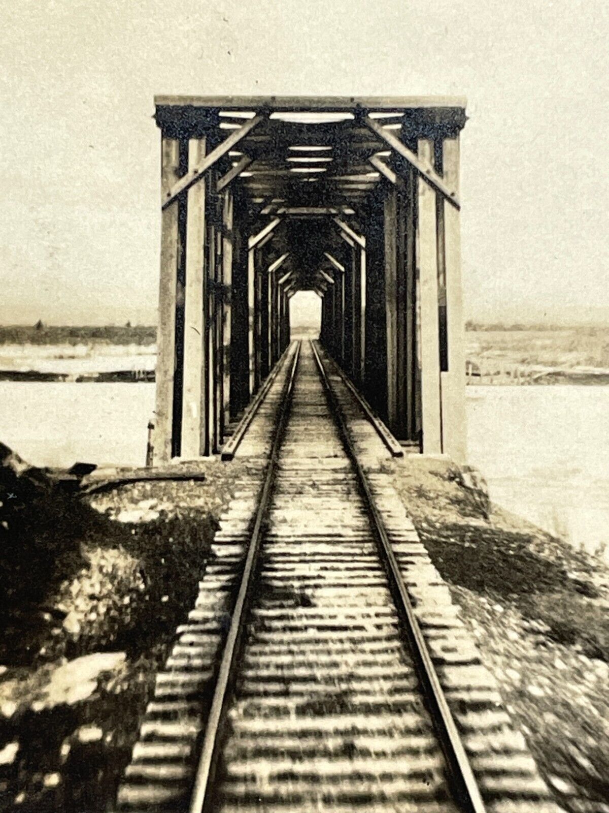 W6 Photograph Knik River Bridge Train Tracks Artistic View 1920-30's Old Wood 