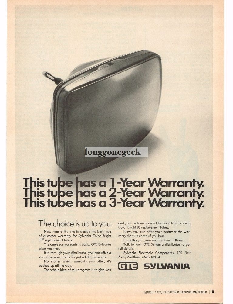1973 GTE Sylvania Color Bright Replacement TV Tubes Vintage Ad 