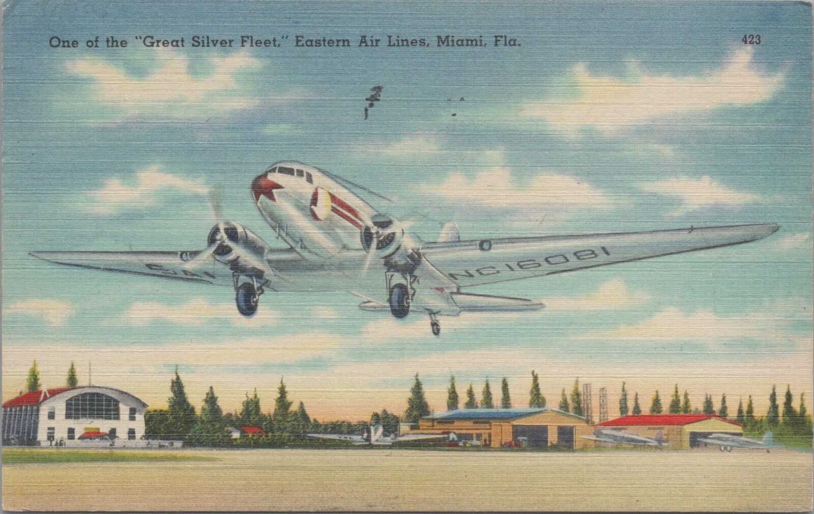 Postcard Airplane Great Silver Fleet Eastern Air Lines Miami FL 