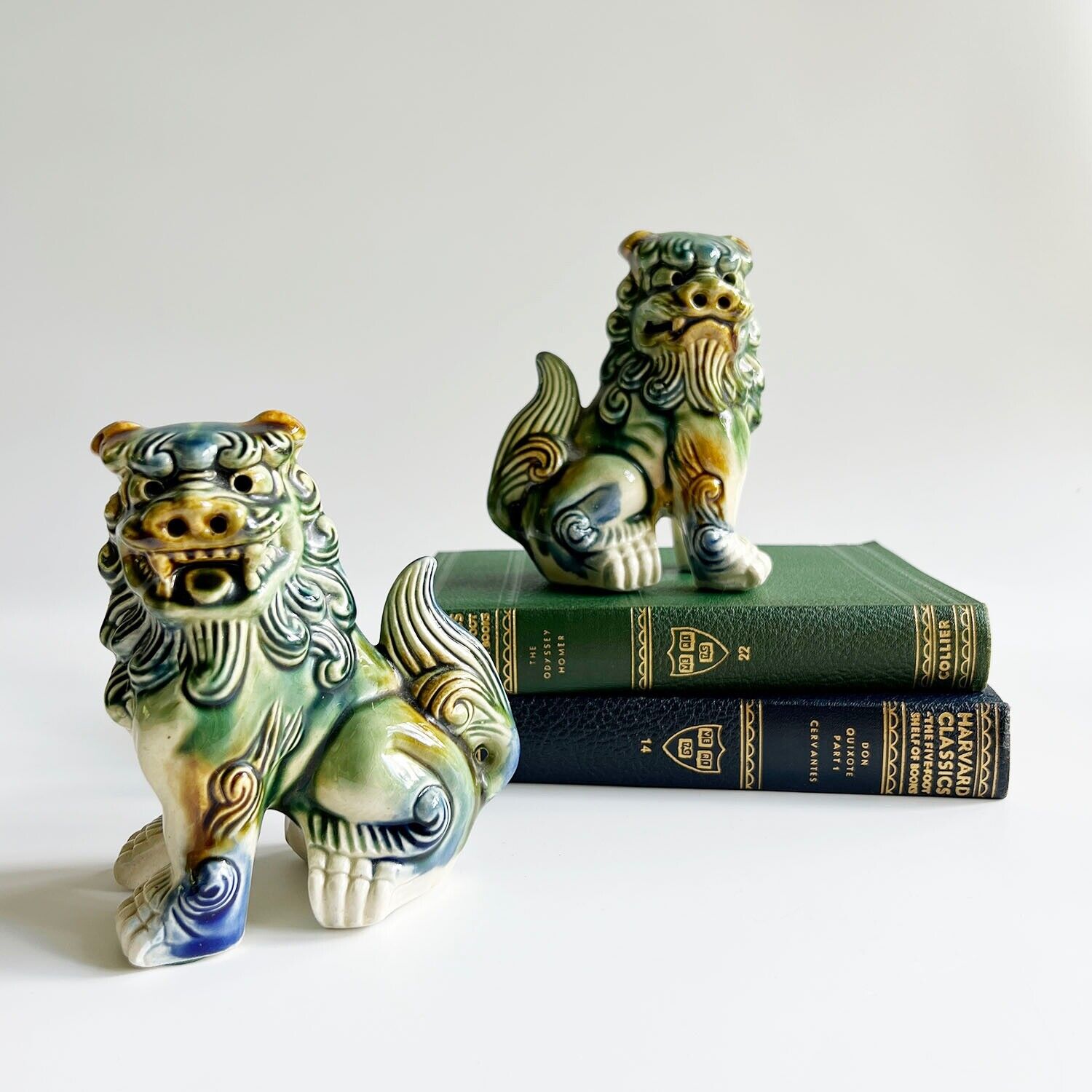 Vintage Porcelain Fu/Foo Dog Pair 1950's Chinese Guardian Shishi Lions