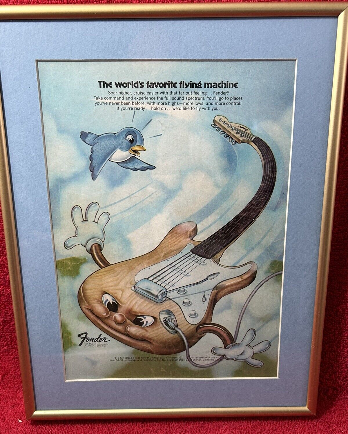 1973 Fender Stratocaster The World\'s Favorite Flying Machine Framed art print ad
