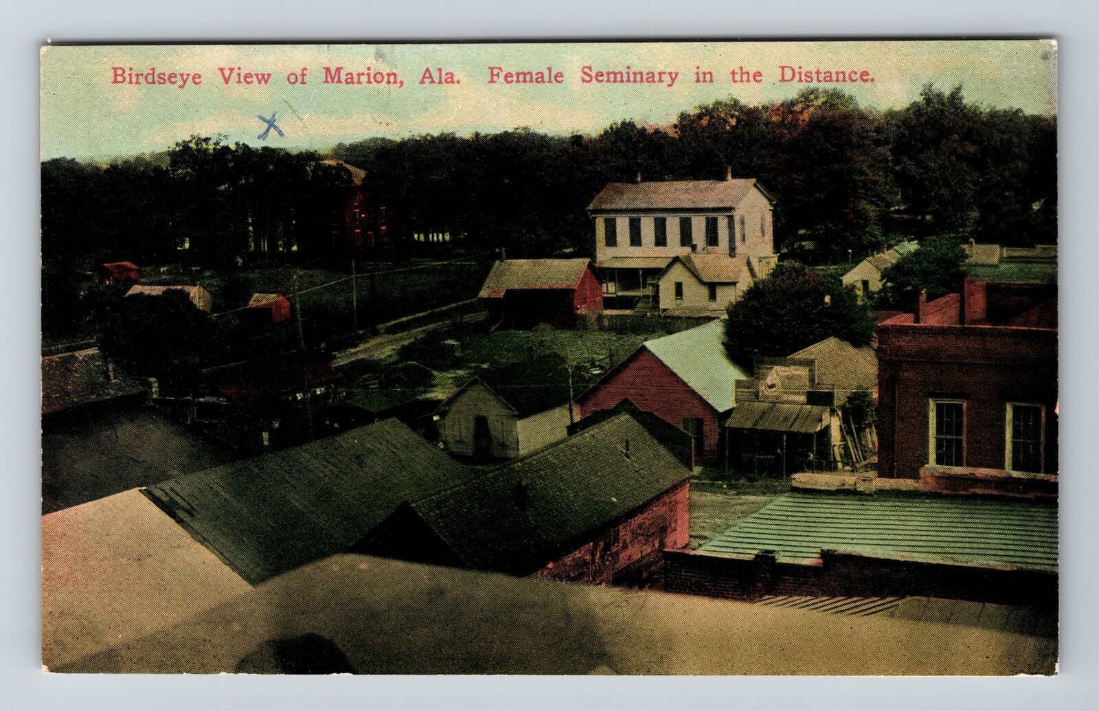 Marion AL-Alabama, Birds Eye View Of City, Female Seminary, Vintage Postcard