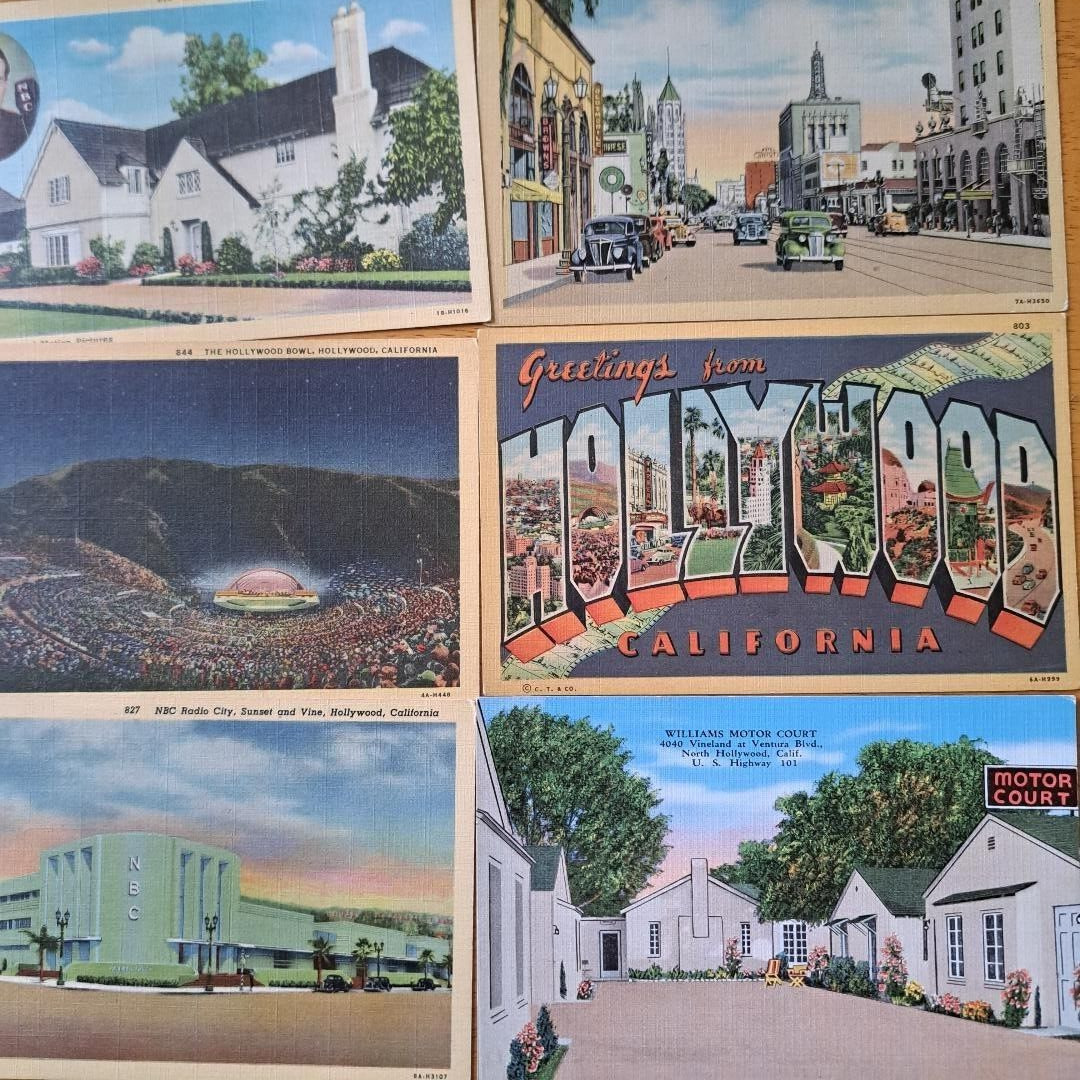 LOT of 6  HOLLYWOOD CALIF area    Vintage Postcards     ca.1930's-1950's