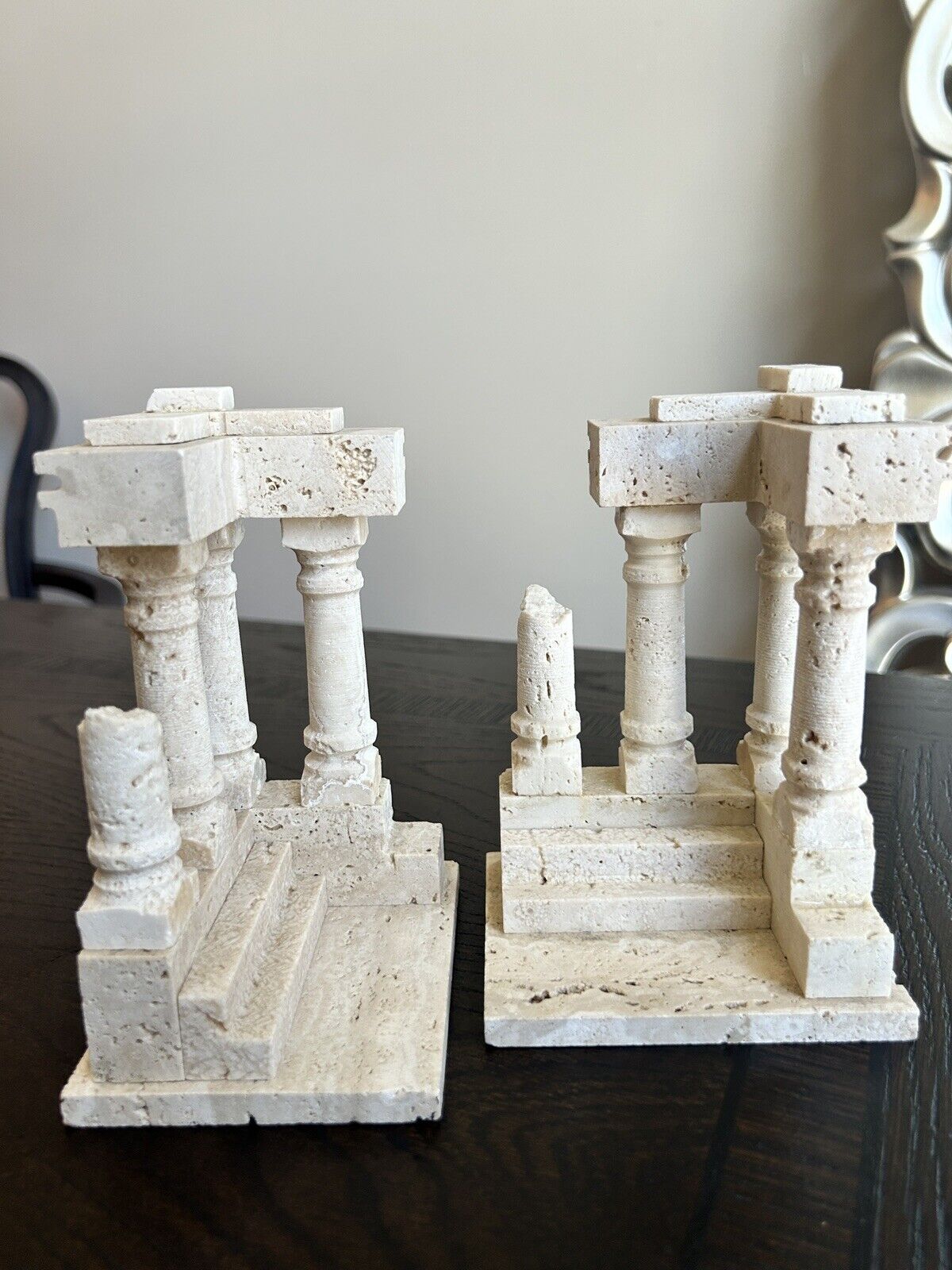 Vintage Pair Of Travertine Roman Ruin Models | Bookends | Classic Decor | Office