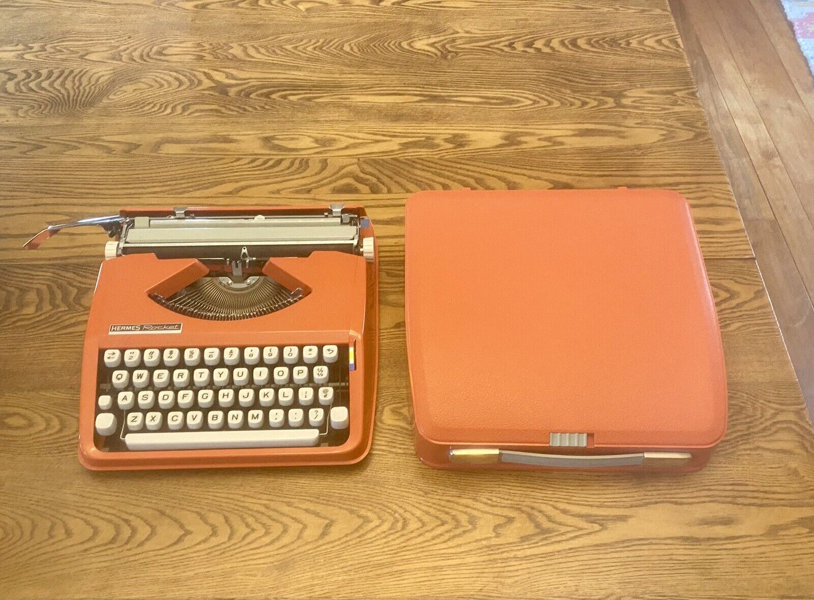 Vintage HERMES ROCKET (Baby) Orange Portable Typewriter Mid Century 