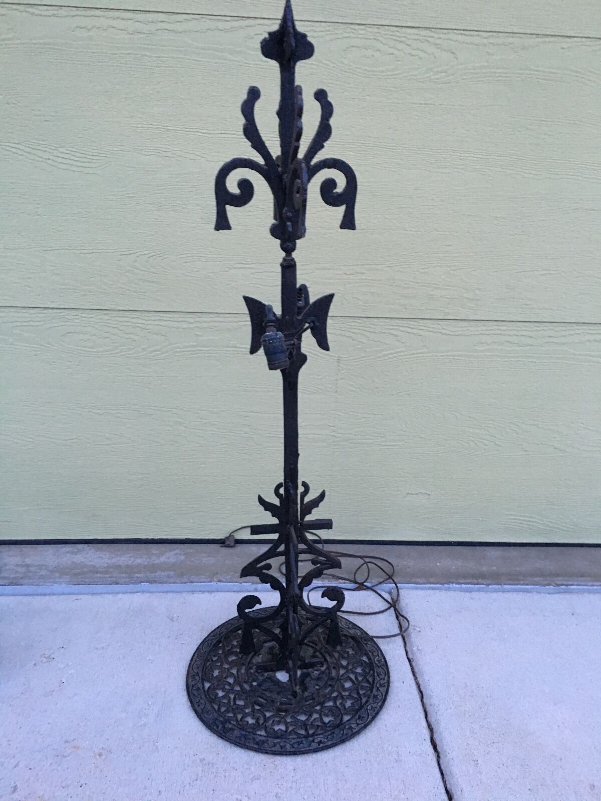 Antique Tall Hand Made Wrought Iron Ornate Victorian Floor Grate Lamp