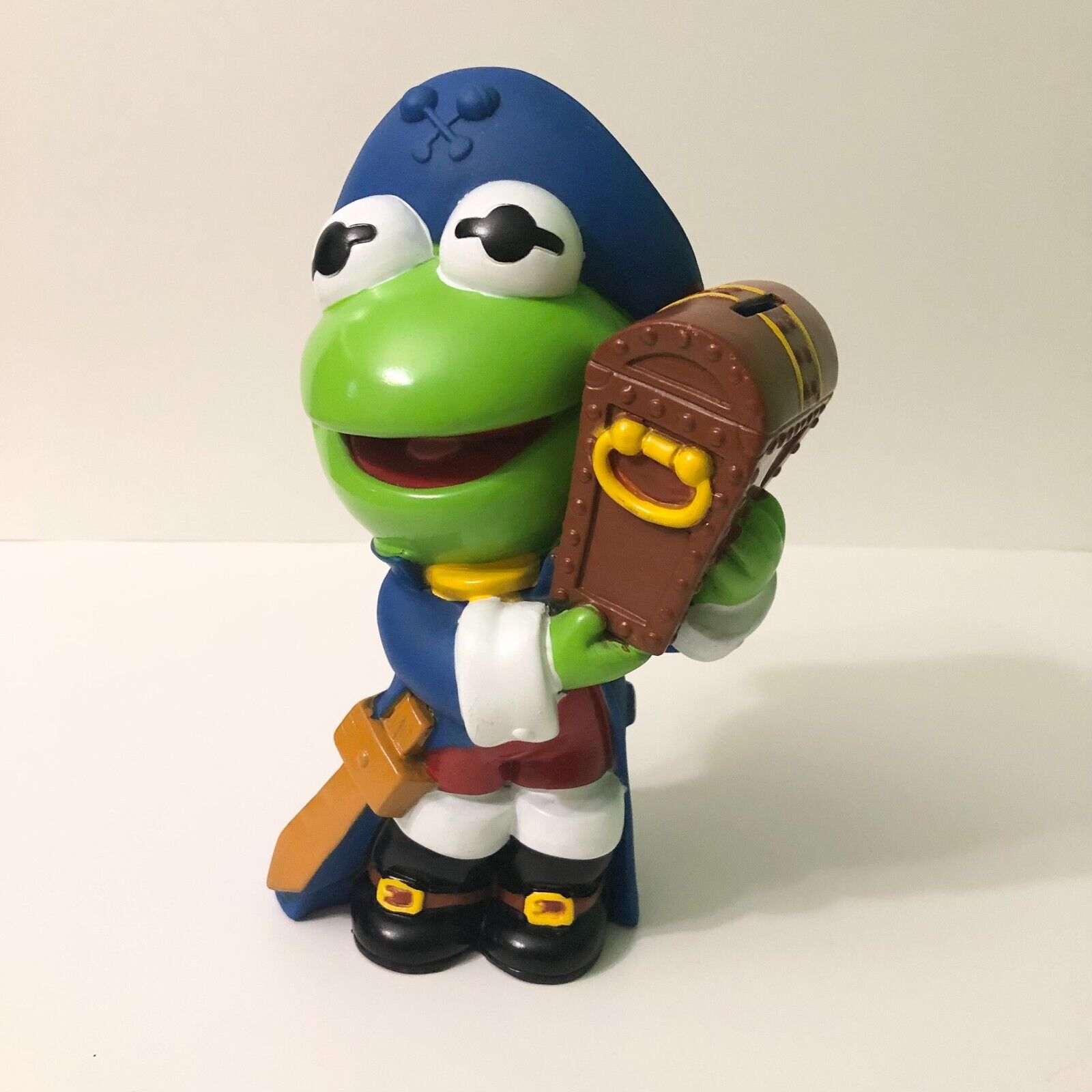 Vintage Baby Kermit Coin Bank Muppet Babies Pirate Illco 9.5 Inch Tall