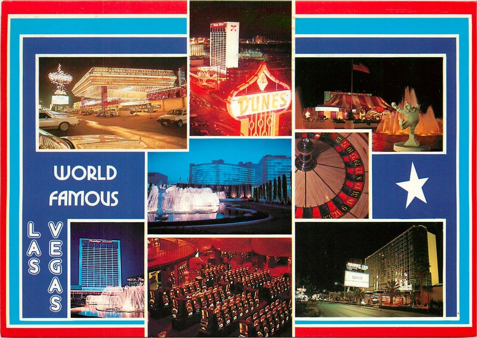  Las Vegas Nevada NV pm 1985 Dunes Stardust Hilton Circus Circus Postcard
