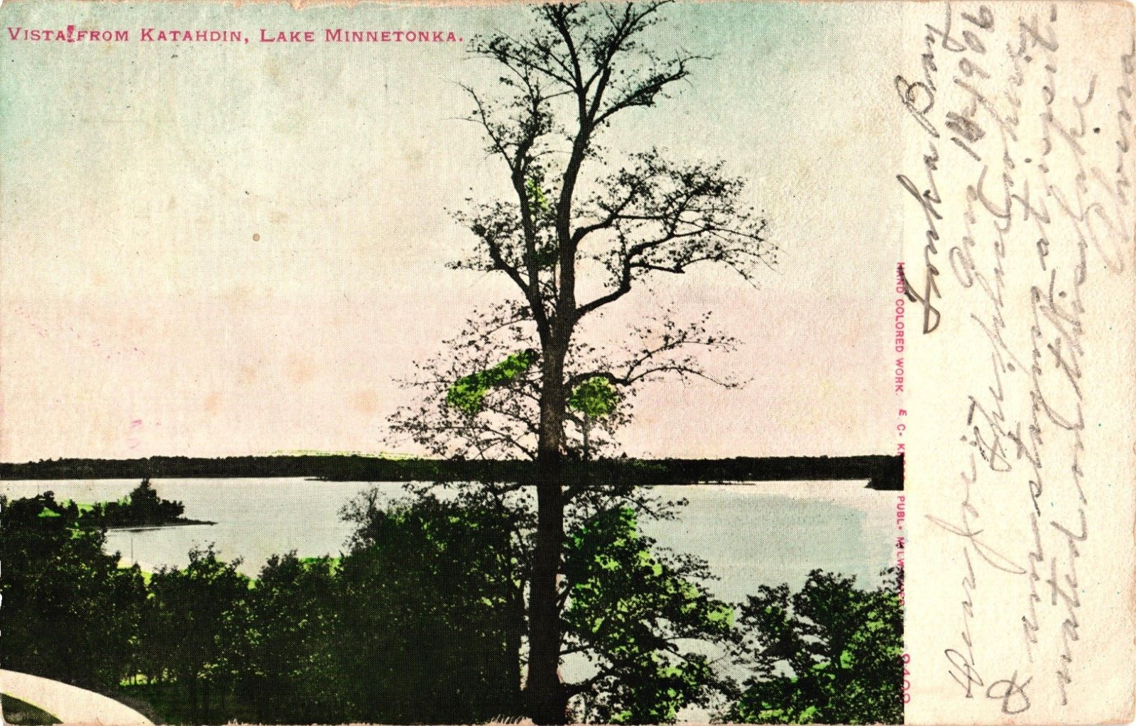1906 Katahdin Lake Minnetonka Minneapolis Minnesota Hand Colored Postcard