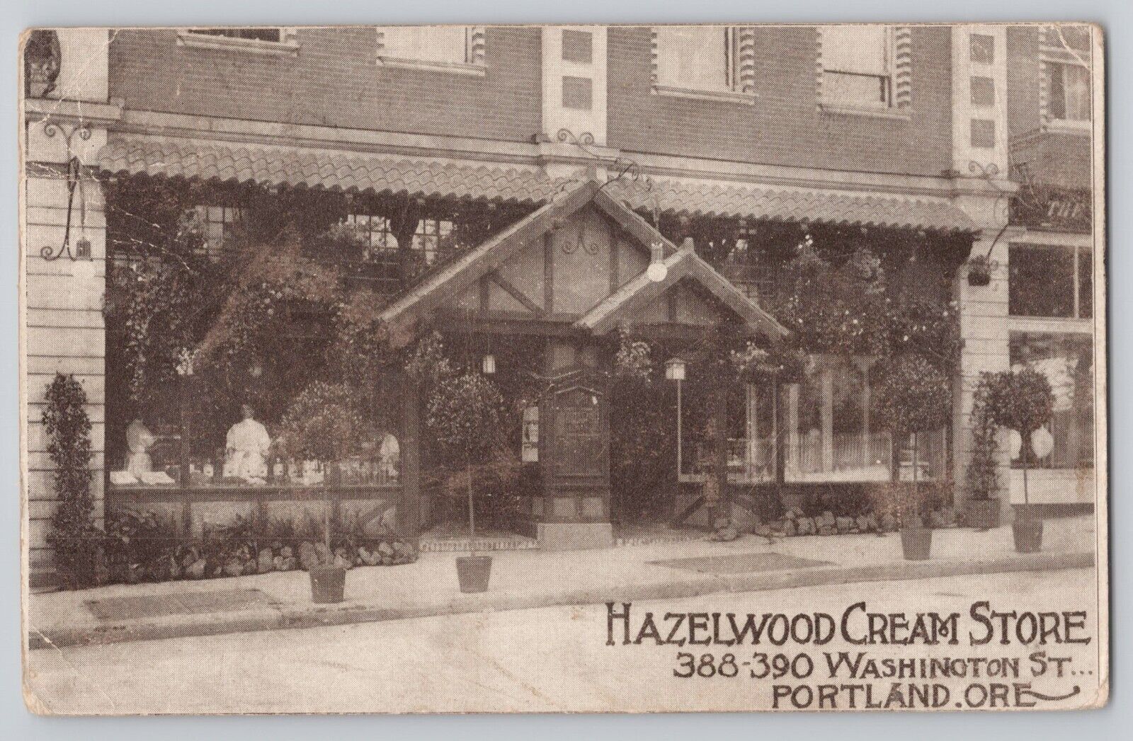 Hazelwood Cream Store Portland OR 1908 Postmark Exterior Tudor Design View