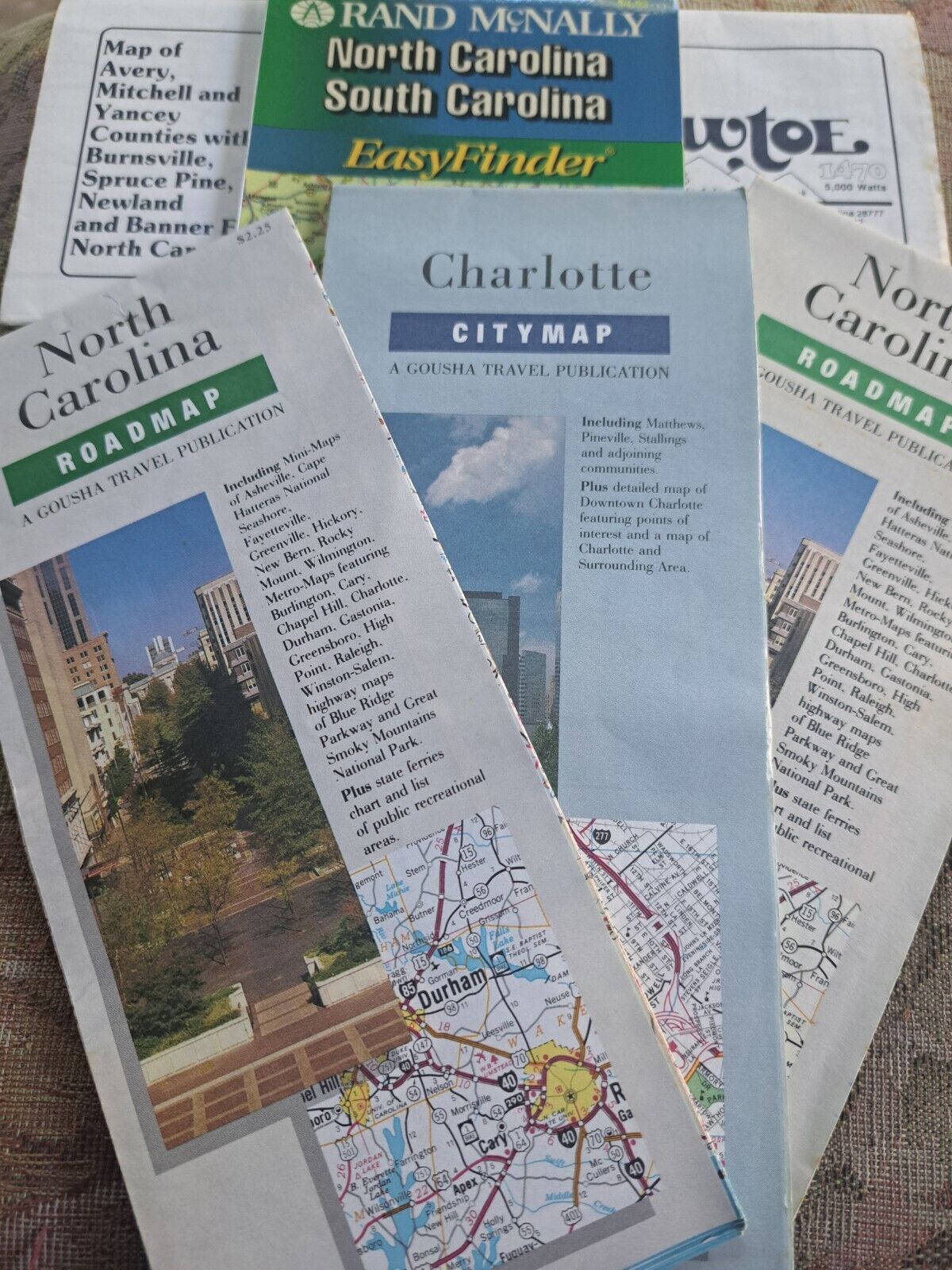 North Carolina Road Map Lot of 5  Maps Charlotte Banner Elk Spruce Pine Raleigh 