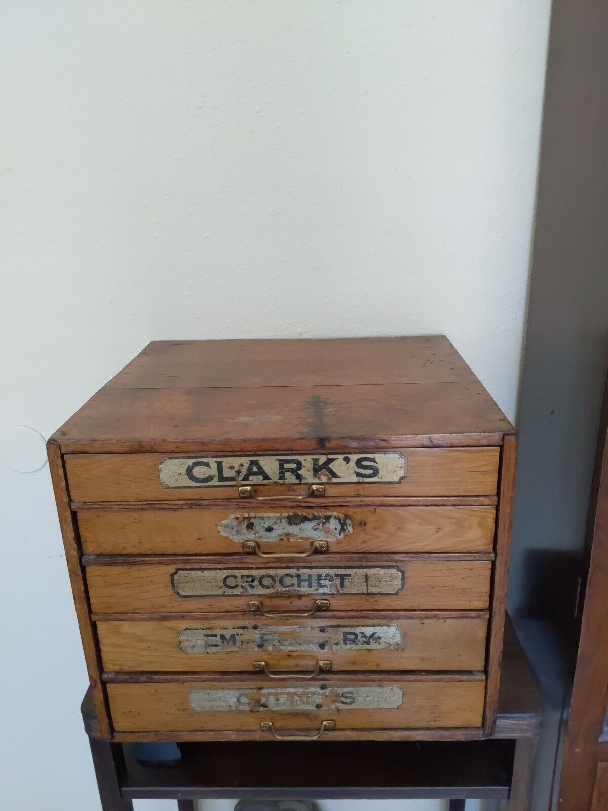 VTG 5- DRAWER Antique c.1900 Clark's Spool Cabinet General Store Display chest