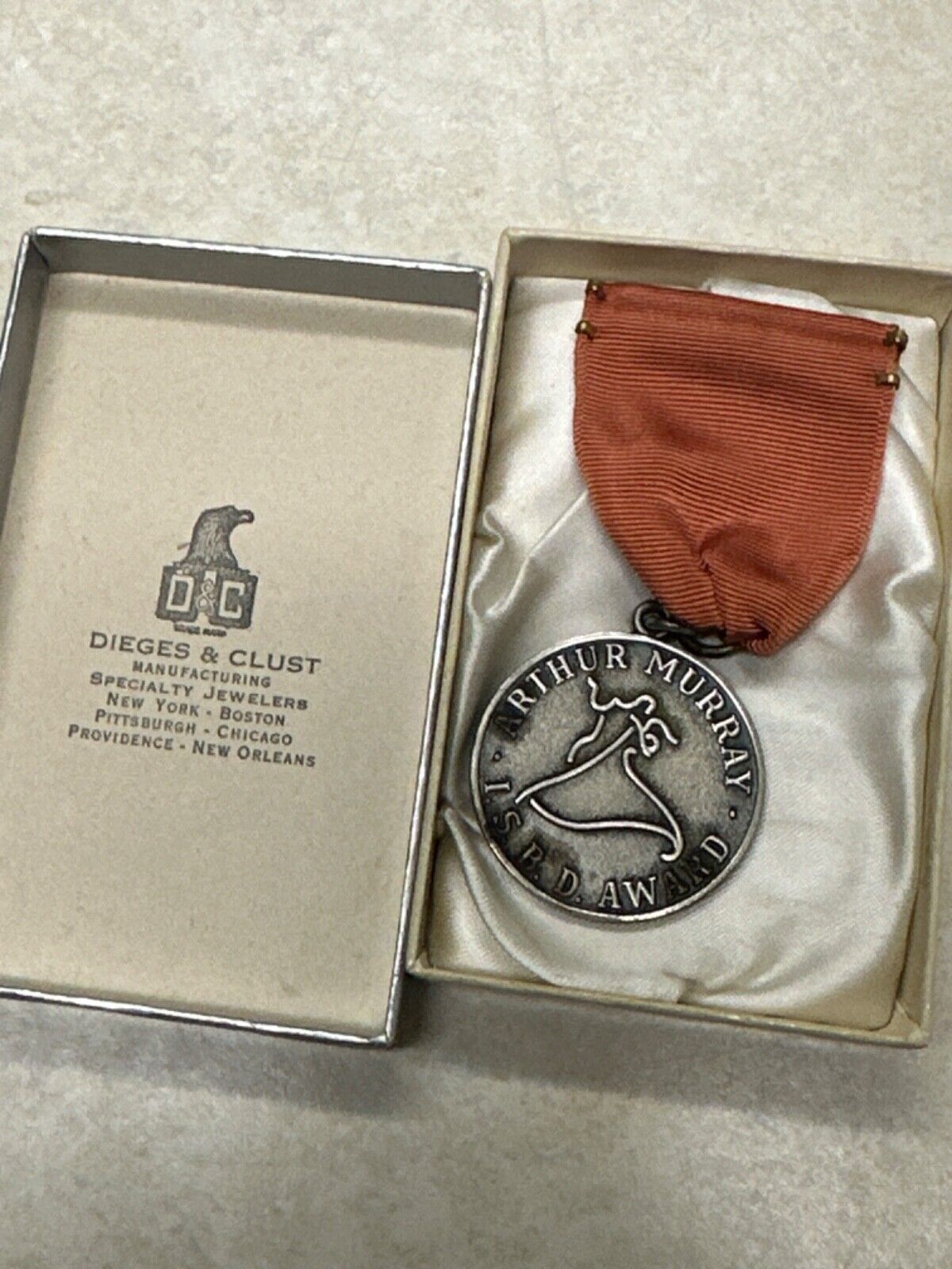 1952 Arthur Murray Dance Medal Dieges & Clust Sterling Kansas City Named in Box