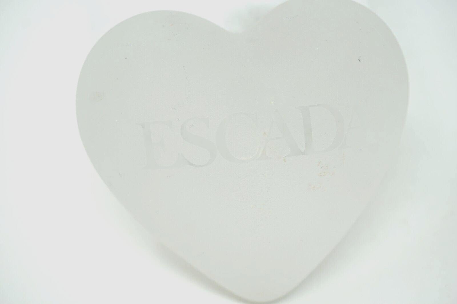 VINTAGE ESCADA COUTURE FROSTED GLASS HEART PAPERWEIGHT 1990s