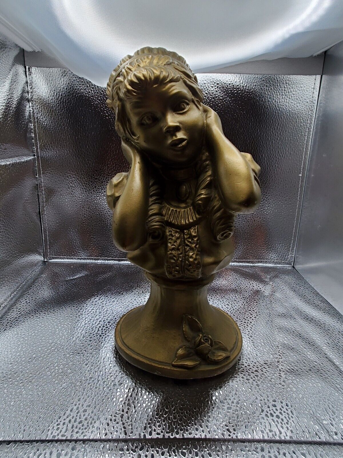1971 Vintage Gold Pair, Saxophone Player And Girl Listening Statues