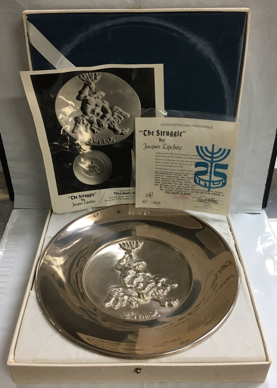 Israel The Struggle by Jacques Lipchitz Sterling Silver on Bronze Base Plate COA