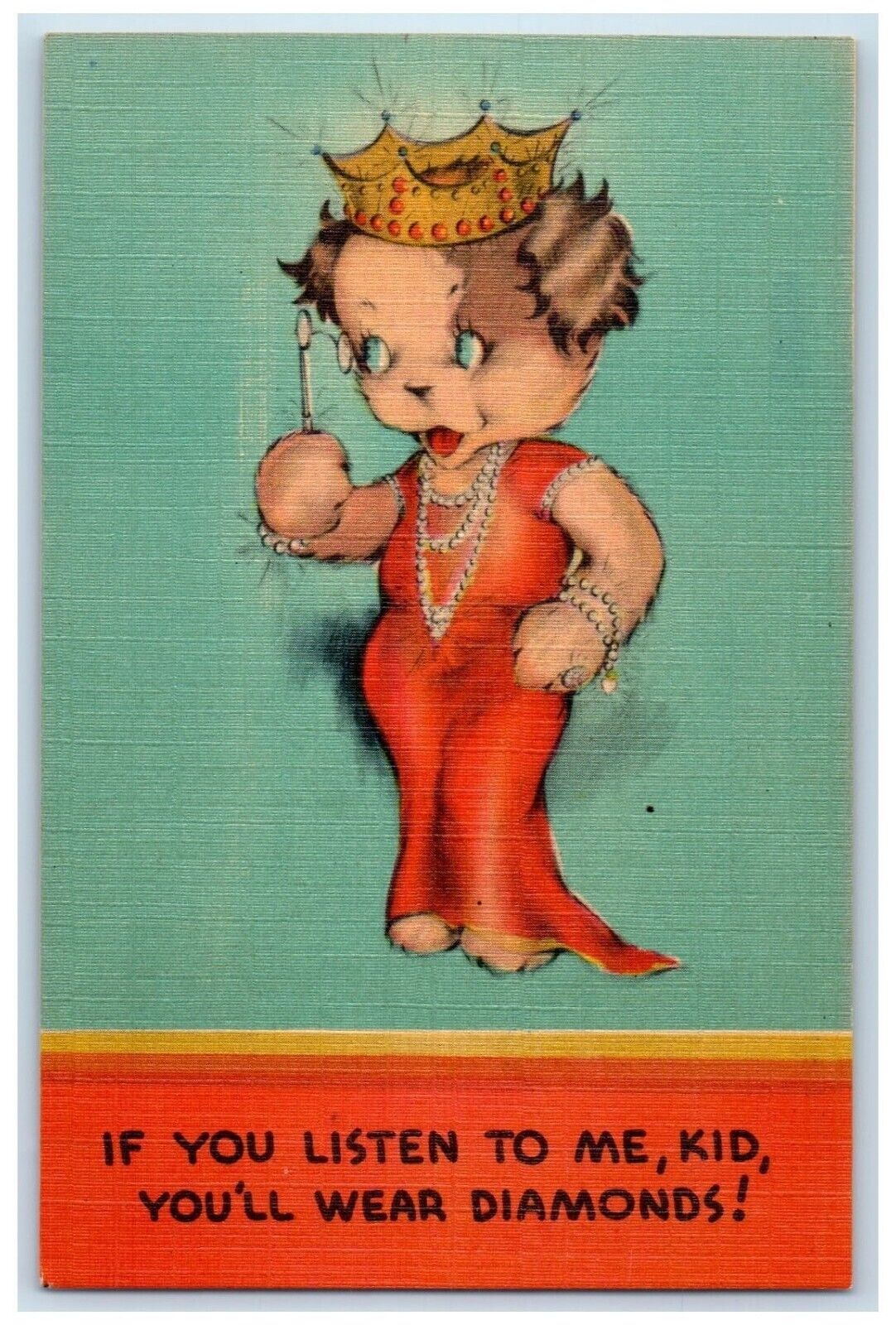 c1930's Anthropomorphic Cat Crown Weat Diamonds Unposted Vintage Postcard