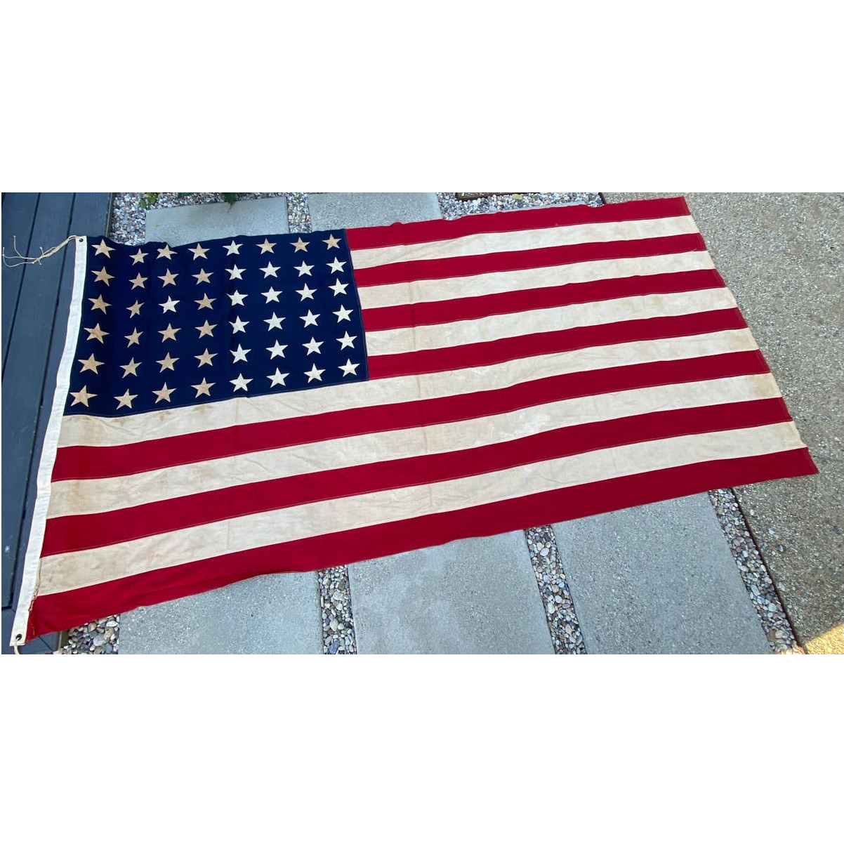 VTG  American Flag 48 Hand Stitched Stars Linen Canvas 2 Grommets 110\