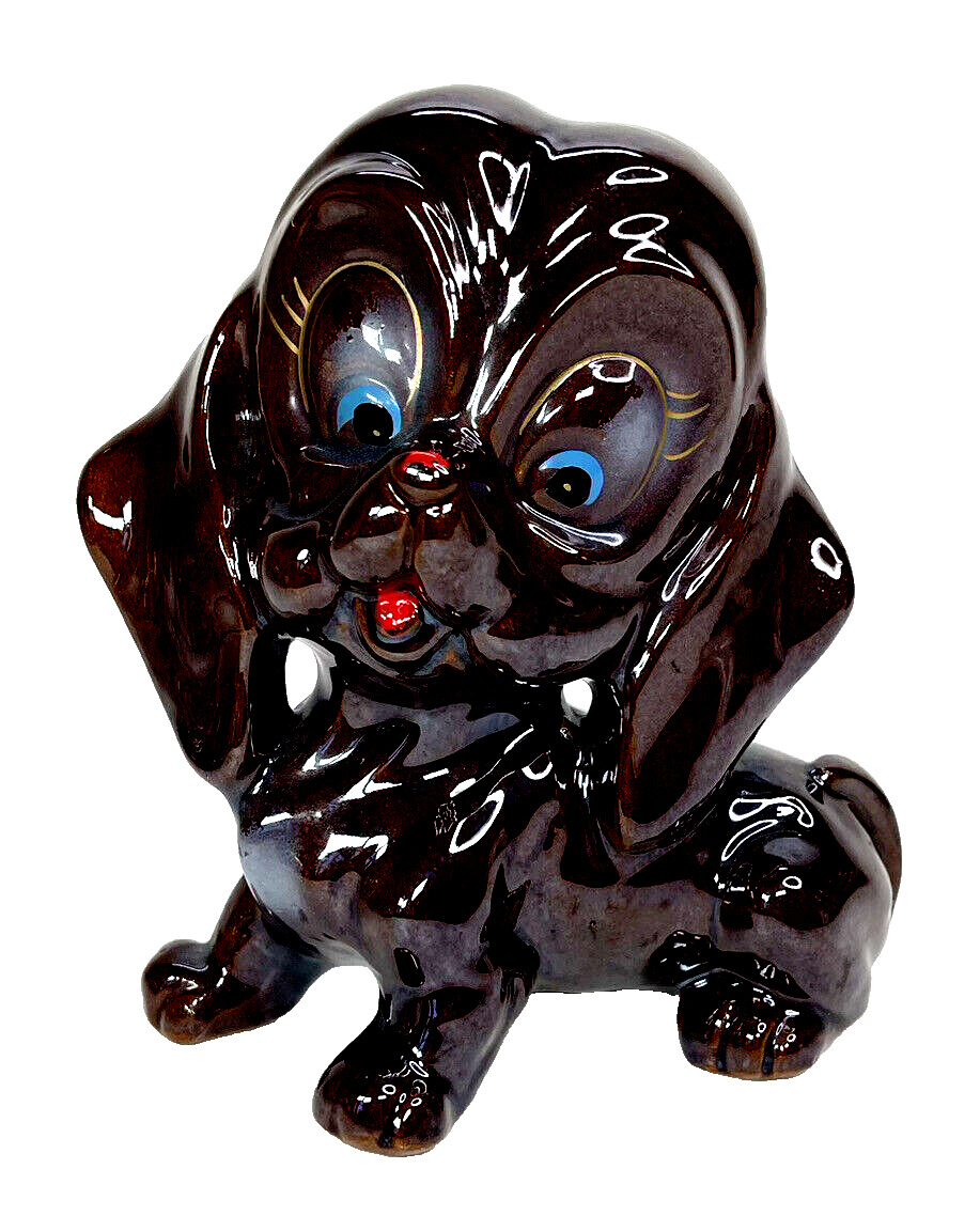 Vintage Namco Brown Hound Dog Figurine Big Blue Eyes Japan 6.5\