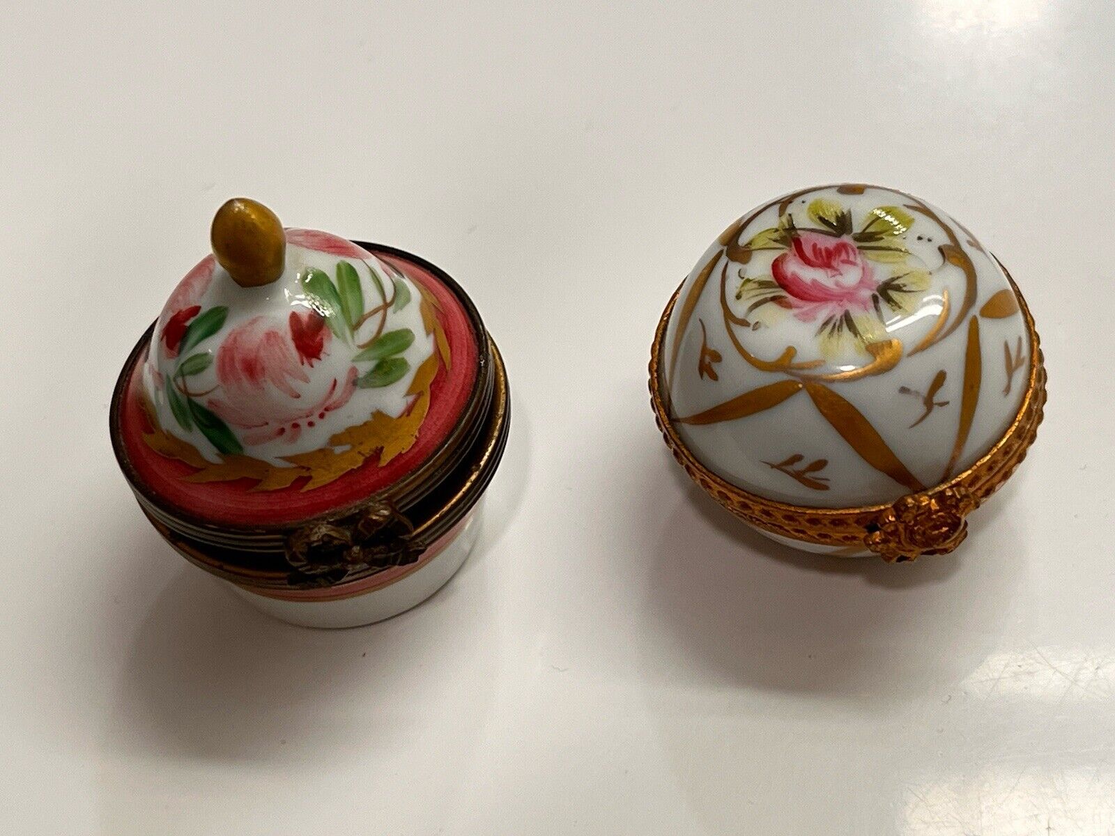 Two Small Hand-painted  Limoges Boxes, Sold Together, Flower Detail