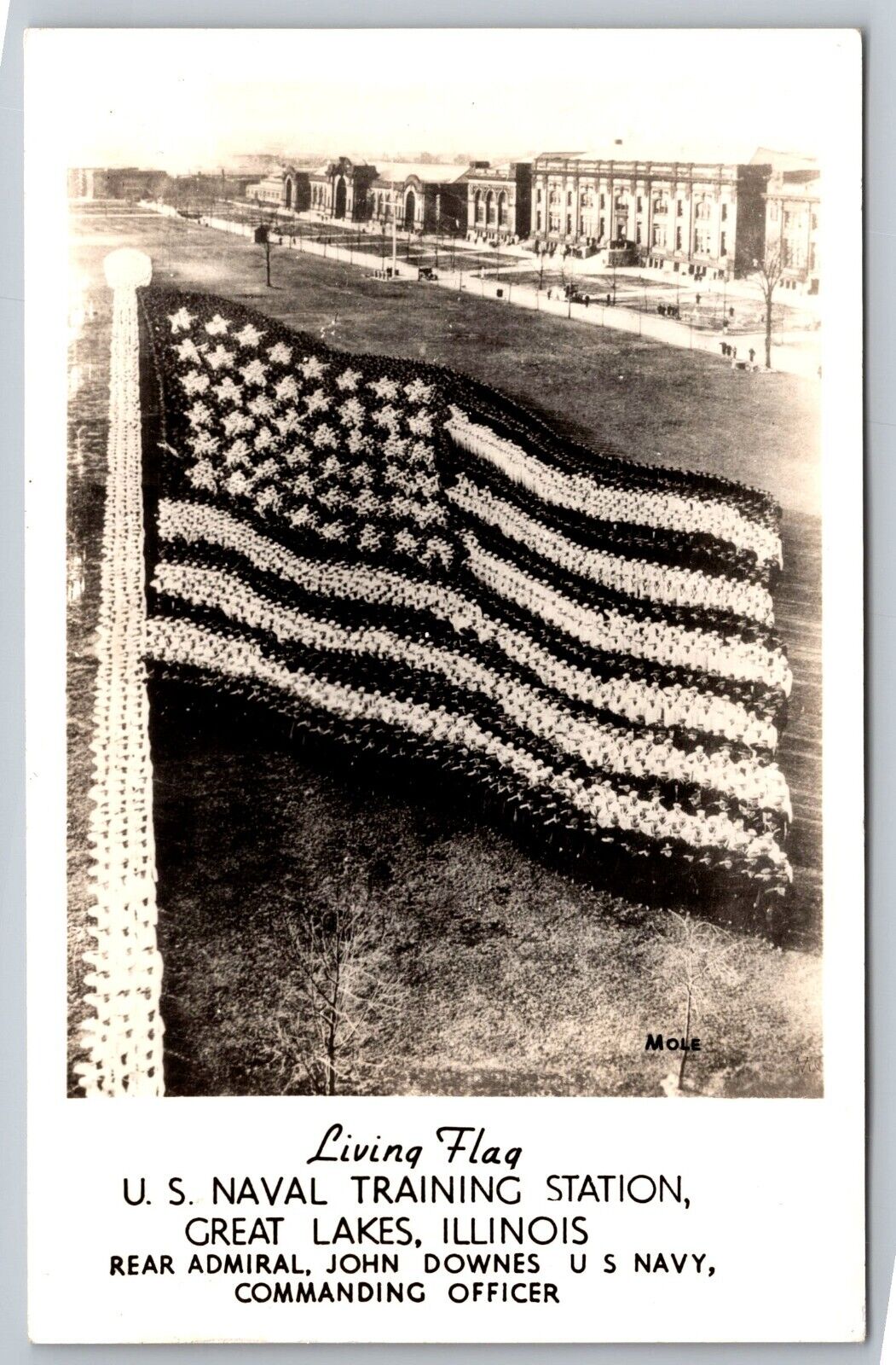 Living Flag U.S. Naval Training. Great Lakes, Illinois Real Photo Postcard. RPPC