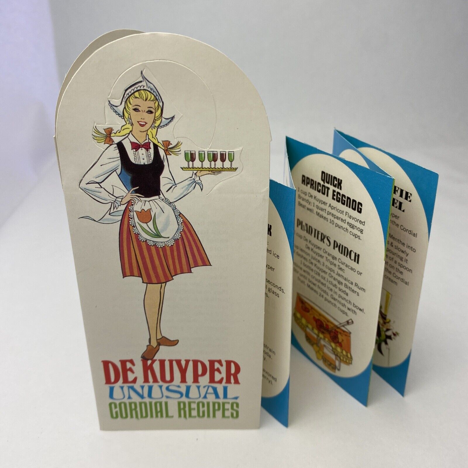 Vtg De Kuyper Unus Cordial Recipes Dutch Girl Print Ad Booklet Accordion 2.5x5.5