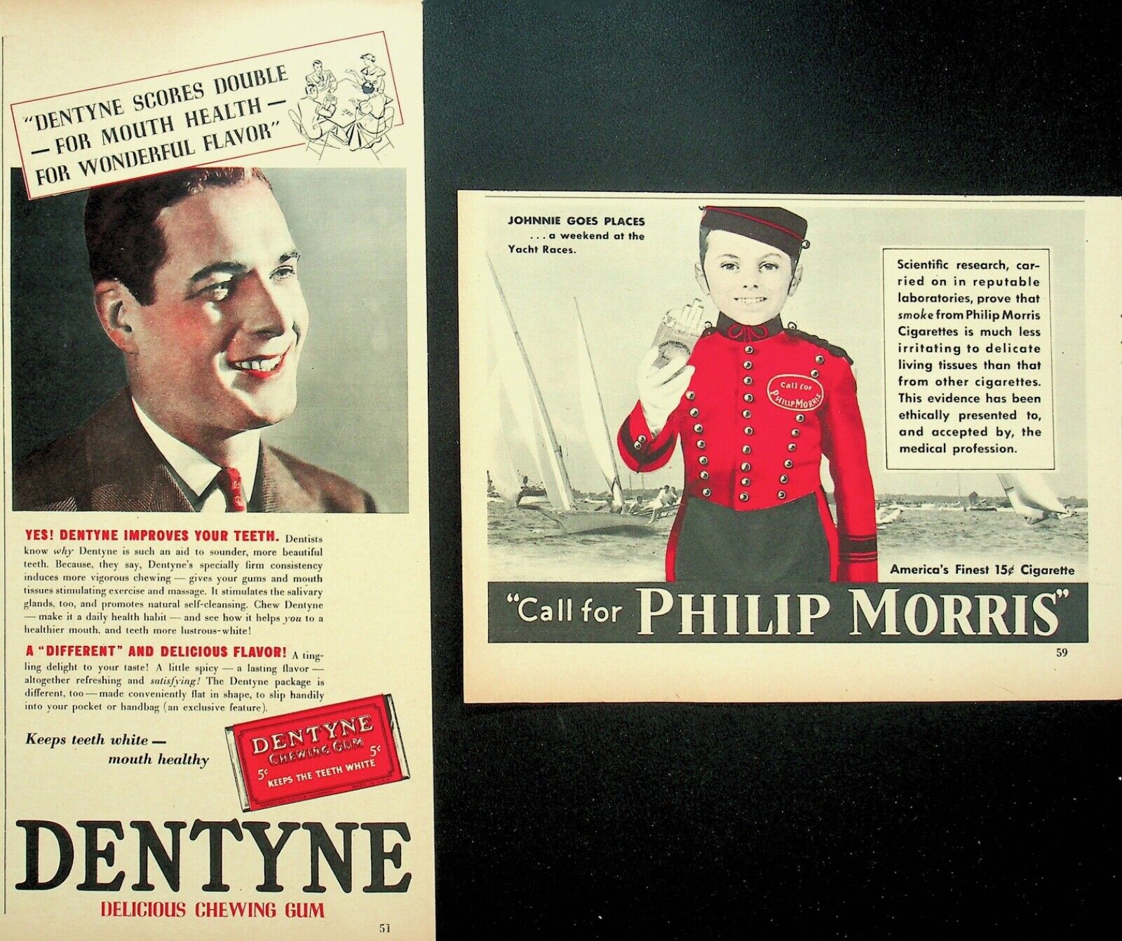 TWO 1930'S DENTYNE GUM & PHILIP MORRIS CIGARETTES LIBERTY MAGAZINE ADS-B6-6
