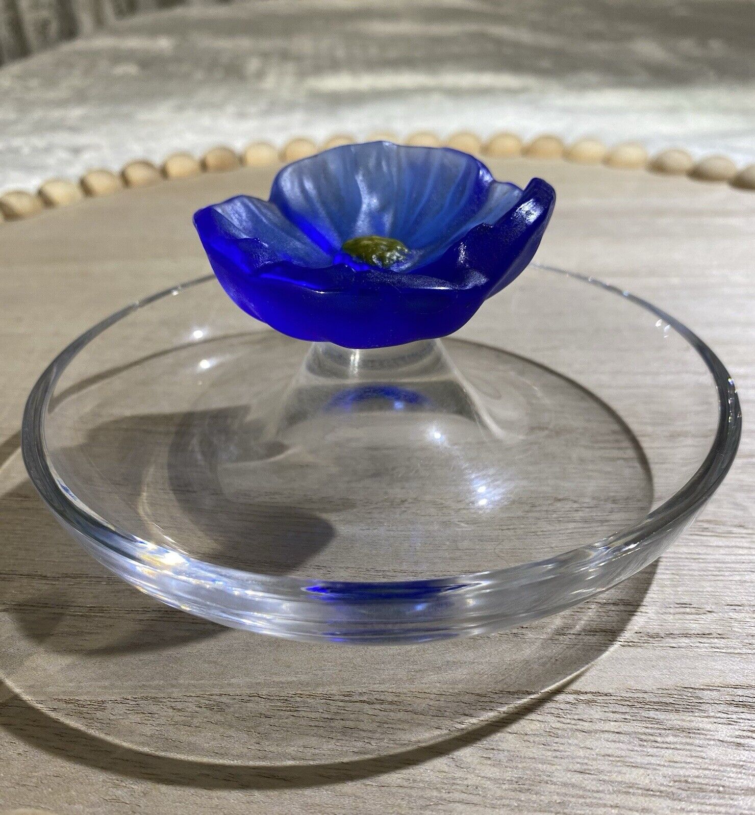 DAUM - Vintage - Blue cactus flower crystal jewelry tray \