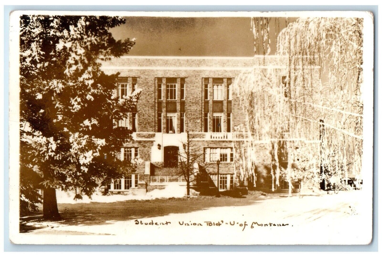 c1940's Student Union Building U Of Montana Missoula MT RPPC Photo Postcard