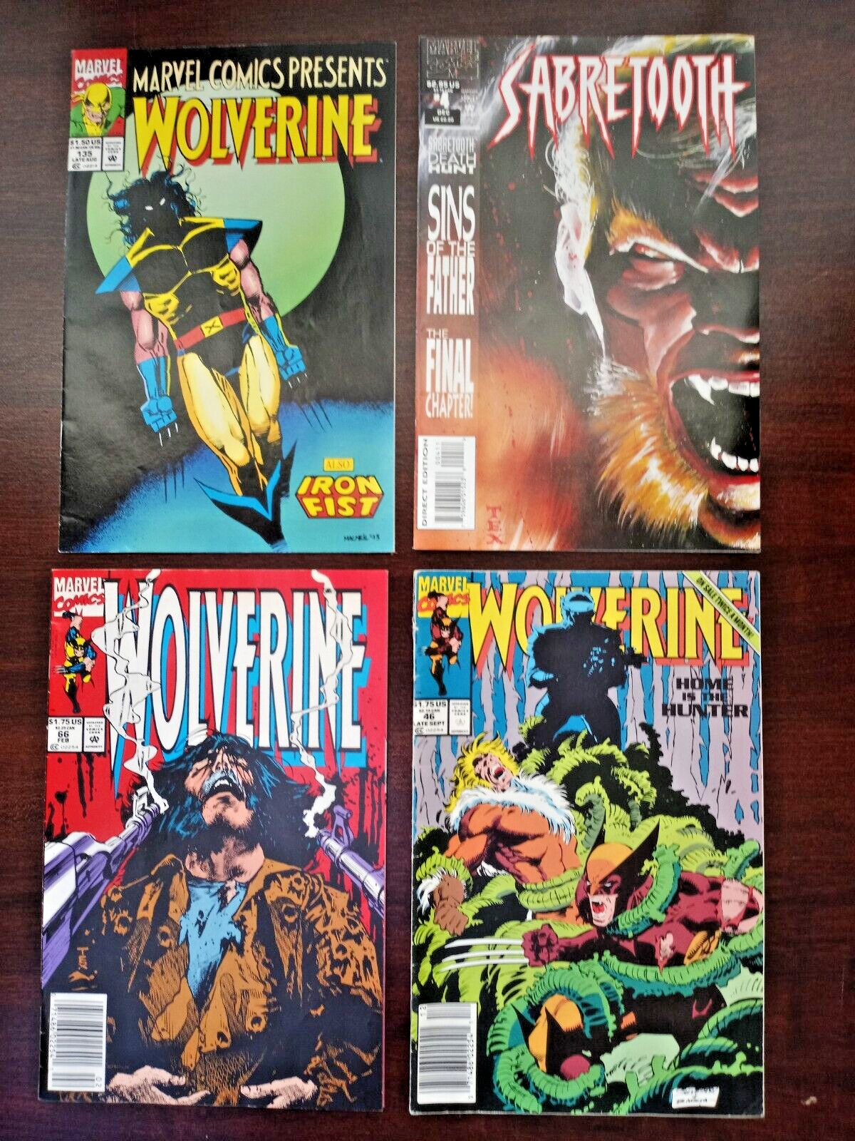 Marvel Comics Lot of 4 Sabretooth #4 (93),Wolverine #46 (91),#66 (92), #135 (93)