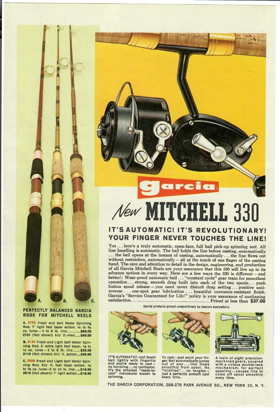 1962 Garcia Mitchell 330 Vintage Print Ad Dependable Engineering Fishing