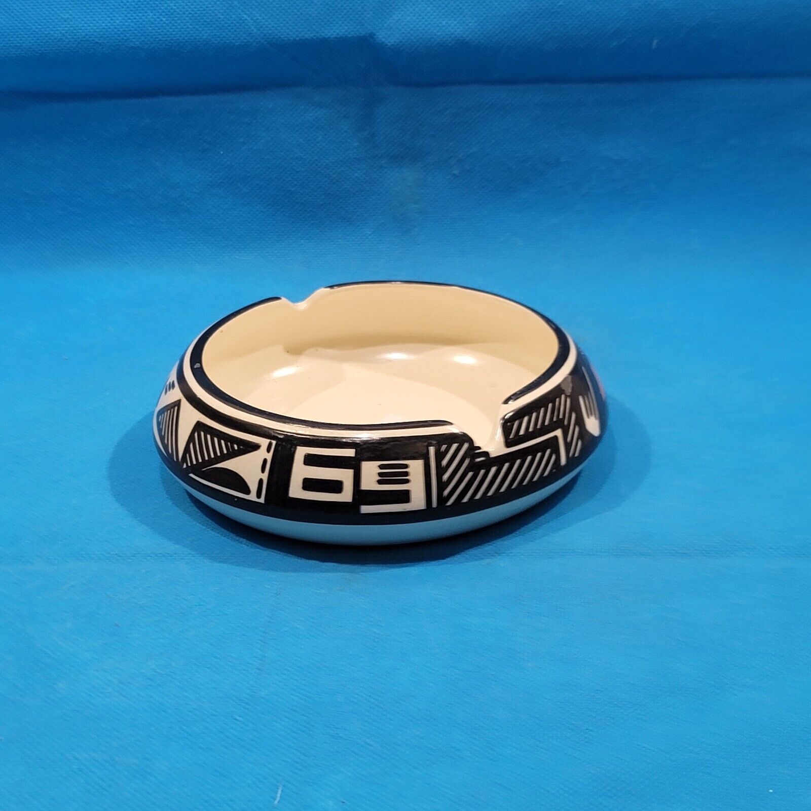 Vintage Navajo Crafted Ashtray Hand Painted Signed Pottery Ceramic