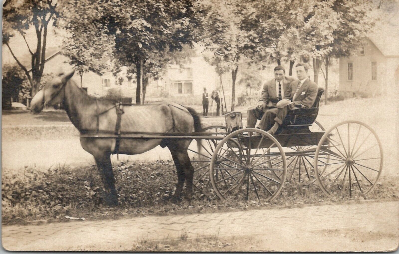 RPPC Handsome Men Horses Carriage Street Photographer c1907 Postcard V5
