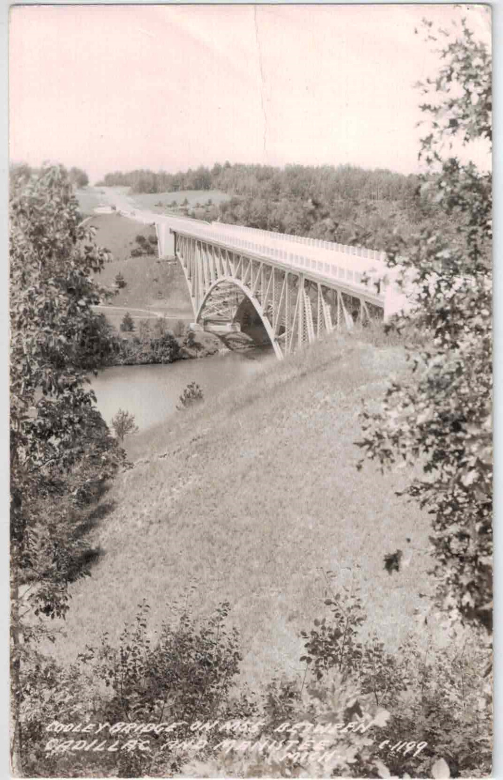 Cooley Bridge RPPC Postcard M55 Cadillac Manistee Michigan C1199 Vtg L L Cook Co