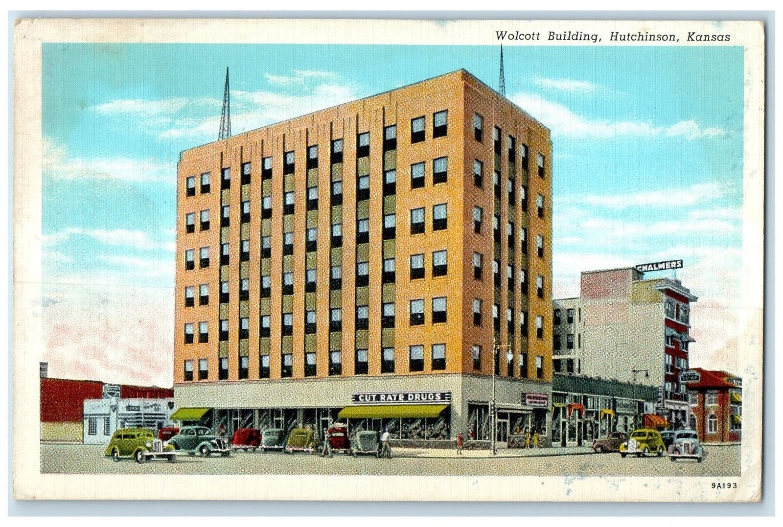 1941 Wolcott Building Classic Cars Parked Hutchinson Kansas KS Posted Postcard