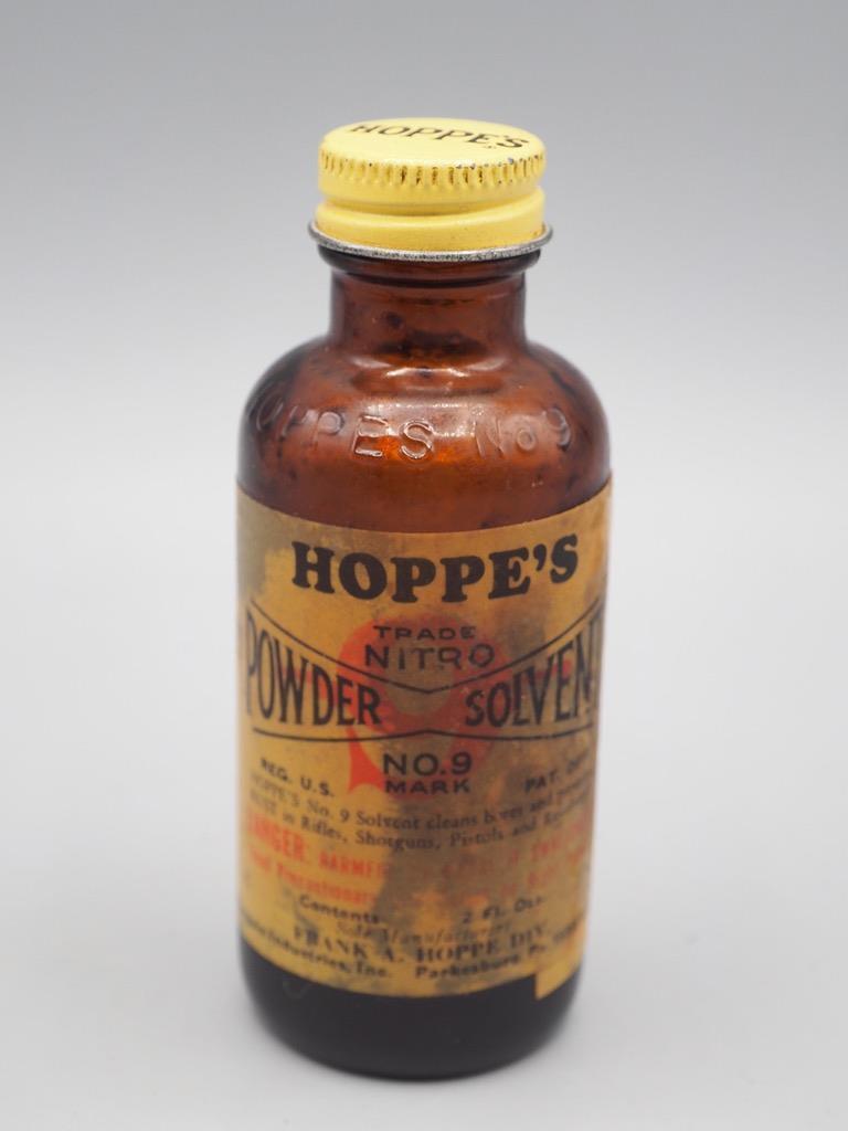 Vintage Bottle Hoppe's Nitro Powder Solvent No. 9 Firearm Advertising