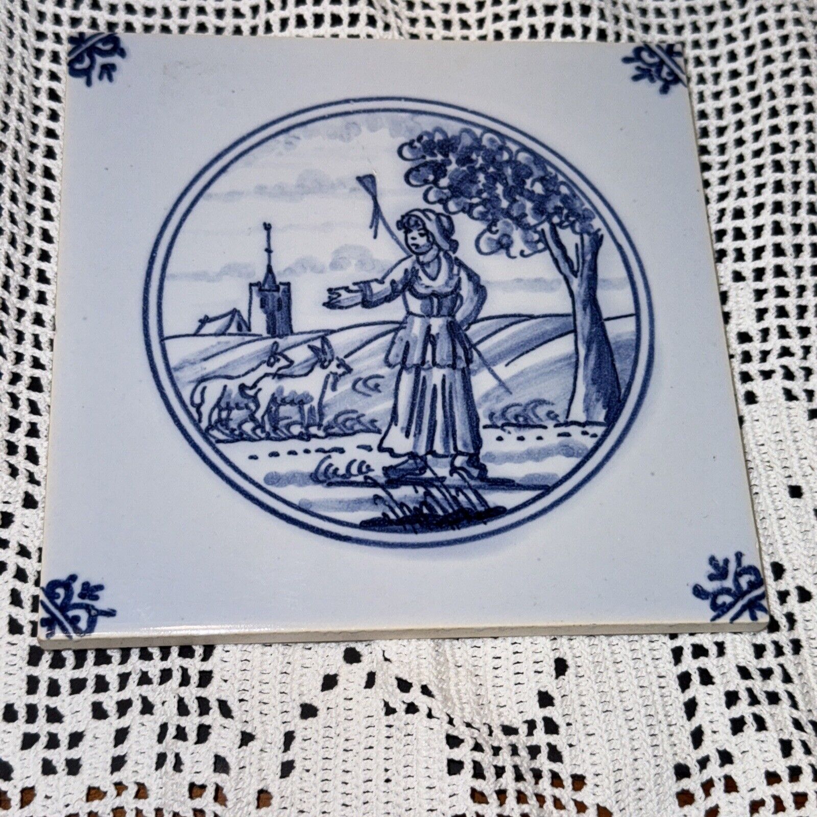 Holland Westraven White and Blue Delft Tile Shepherd  5\