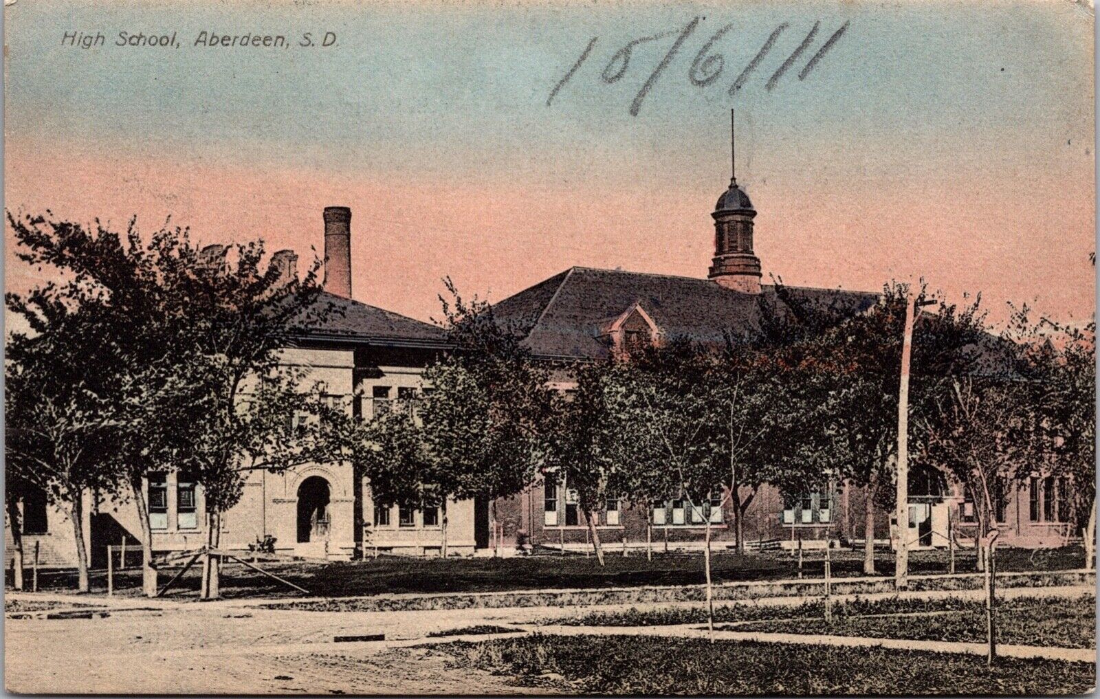 Hand Colored Postcard High School in Aberdeen, South Dakota~135567
