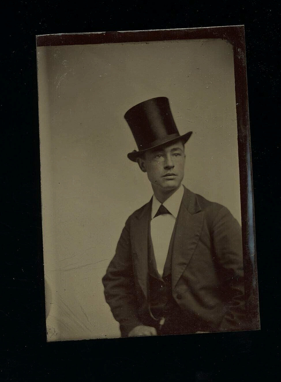 antique tintype photo handsome young man wearing top hat victorian 1800s photo