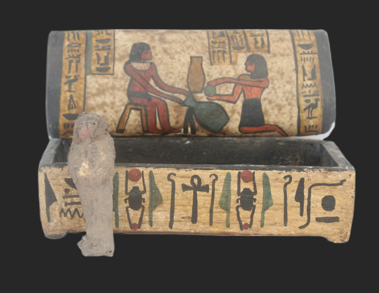 RARE ANCIENT EGYPTIAN ANTIQUE USHABTI WOODEN BOX Anubis Judgment After Life